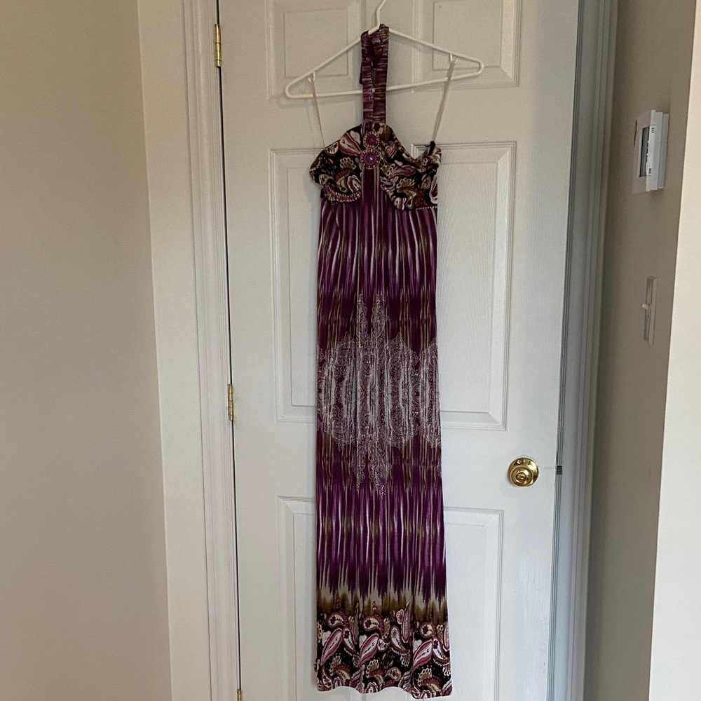 Chic Purple Patterned Maxi Dress
